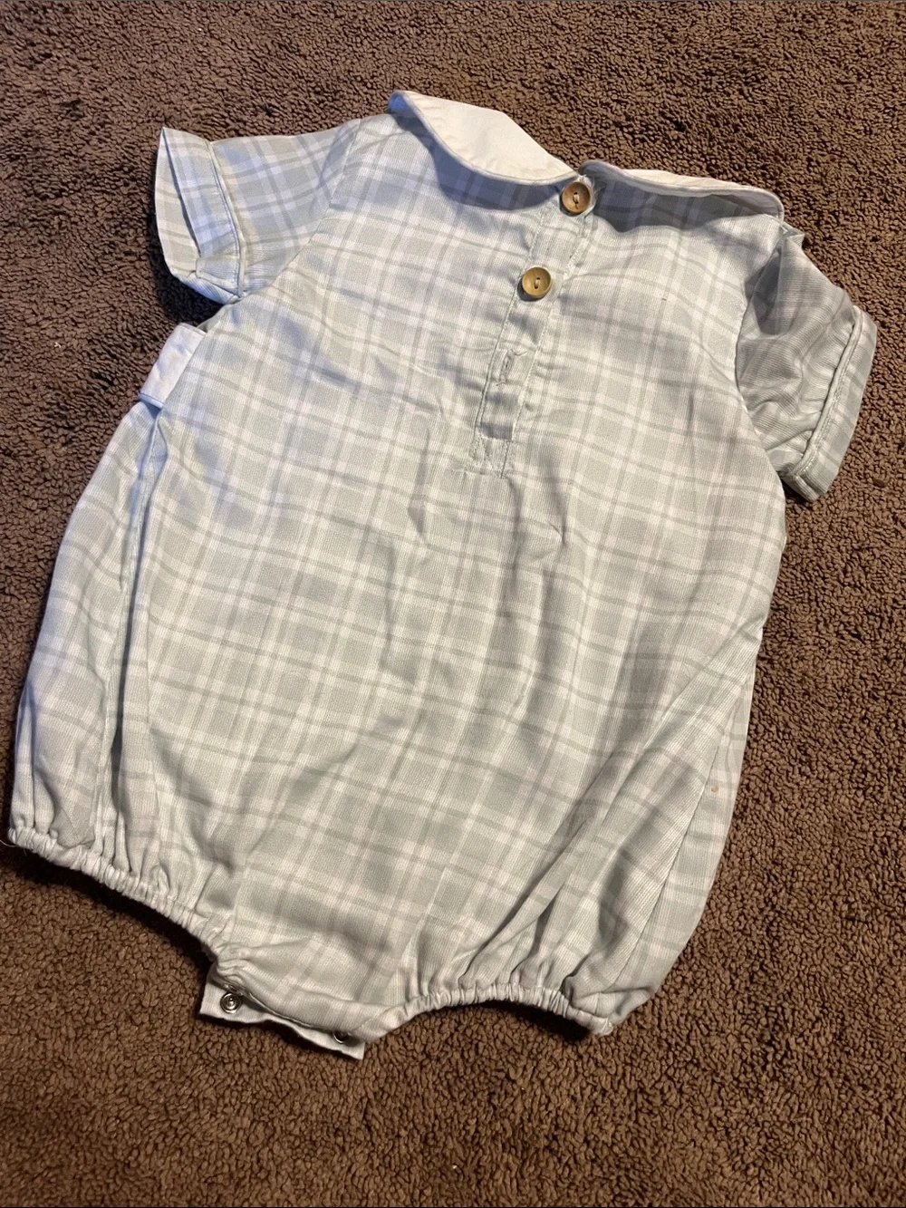 Classic Plaid Bubble One-Piece with Peter Pan Collar - Light Blue